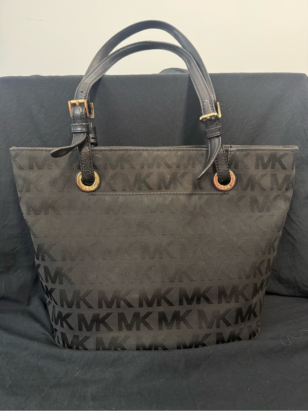 Michael Kors Jet Set Signature Logo Tote Bag Black Jacquard - Picture 4 of 7